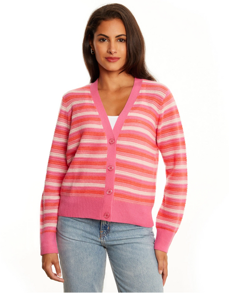 Posey Open Stitch Stripe V-Cardi, Peony-&Isla