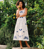 Carmen Midi Dress, Liliana Blue Surf Print-Cleobella
