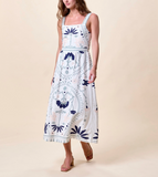 Carmen Midi Dress, Liliana Blue Surf Print-Cleobella