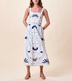 Carmen Midi Dress, Liliana Blue Surf Print-Cleobella