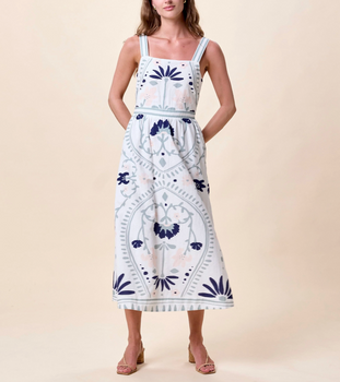 Carmen Midi Dress, Liliana Blue Surf Print-Cleobella