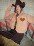 Short Heart Cardi, Peach-GOGO Sweaters