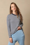 MR Supima Cotton Cashmere LS Striped Crew, Navy/ White-Minnie Rose