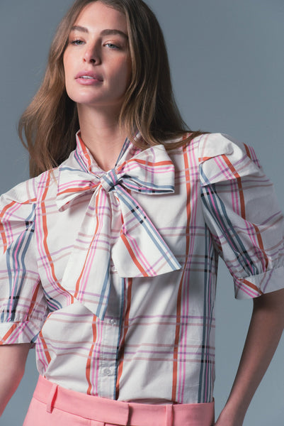 French Bow Shirt, Multi Plaid-The Shirt - Rochelle Behrens