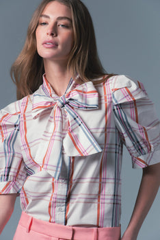 French Bow Shirt, Multi Plaid-The Shirt - Rochelle Behrens