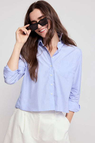 TS Long Sleeve Boxy Crop, Thin Blue/ White Stripe-The Shirt - Rochelle Behrens