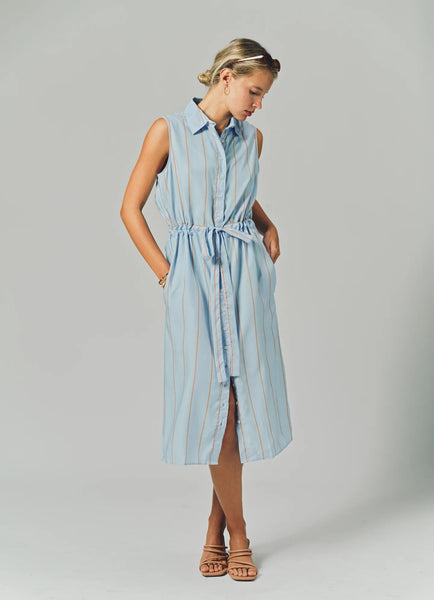 Sleeveless Midi Dress Light Blue/Taupe-The Shirt - Rochelle Behrens