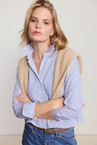 The Long Sleeve Boxy Crop, White/Blue Stripe-The Shirt - Rochelle Behrens