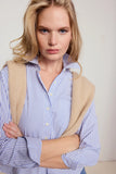 The Long Sleeve Boxy Crop, White/Blue Stripe-The Shirt - Rochelle Behrens