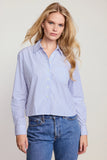 The Long Sleeve Boxy Crop, White/Blue Stripe-The Shirt - Rochelle Behrens