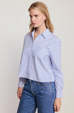 The Long Sleeve Boxy Crop, White/Blue Stripe-The Shirt - Rochelle Behrens