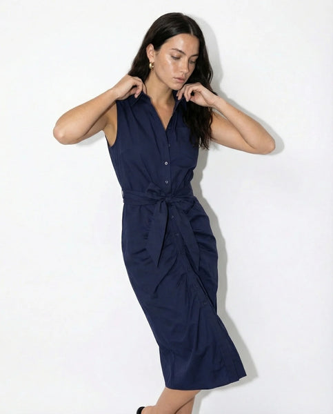 Sleeveless Wrap Front Dress, Navy-The Shirt - Rochelle Behrens