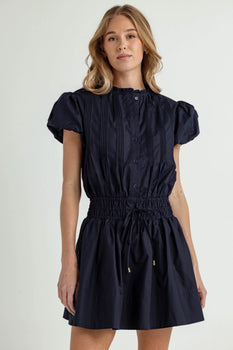 SUN Cotton Poplin Poppy Dress, Navy-sundays
