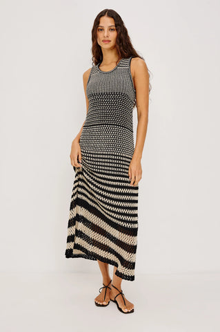 Yvette Dress, Onyx Ivory Stripe-Rails