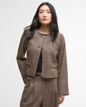 Barbour Corina Collarless Tailored Jacket, Brown/Orange Check-Barbour