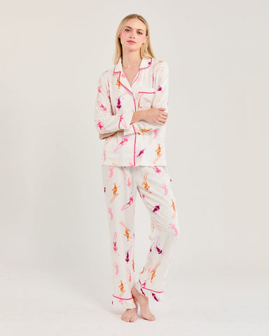Bluebird Day Long Sleeve Pajama Pants Set- Orange/ Pink-Katie Kime