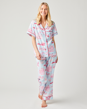 Katie Kime California Toile Pant Pajamas, Lt. Blue/ Pink-Katie Kime