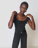 Rosa Solid Ruffle Top, Black-Nation LTD