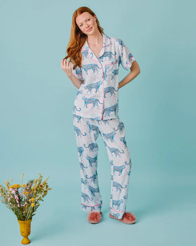 Pajama Pant Set, Blue Cos Cheetah-Katie Kime