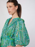 Claudette Dress, Green Paisley-Vilagallo