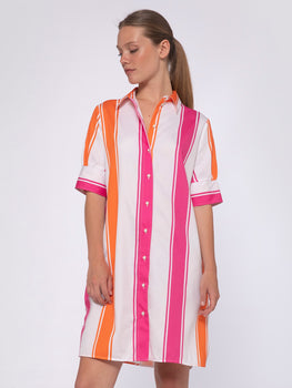 Hester Dress, Pink Orange Stripe-Vilagallo