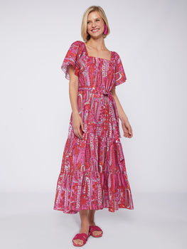 Palmira Dress, Pink Paisley-Vilagallo