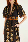 FARM Rio Embroidered Flowers Midi Dress, Black-Farm Rio