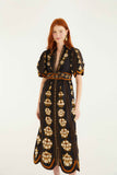 FARM Rio Embroidered Flowers Midi Dress, Black-Farm Rio