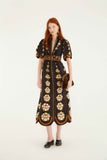 FARM Rio Embroidered Flowers Midi Dress, Black-Farm Rio