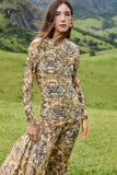 FARM Rio Winter Tapestry Long Sleeve Maxi, Blue-Farm Rio