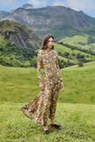 FARM Rio Winter Tapestry Long Sleeve Maxi, Blue-Farm Rio