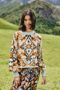 FARM Rio Winter Tapestry Sweater, Blue Multi-Farm Rio