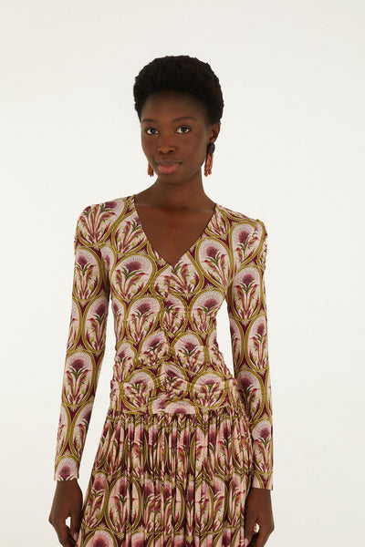 Garden Medal Jersey Long Sleeve Blouse, Multicolor