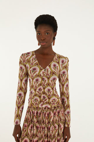 Garden Medal Jersey Long Sleeve Blouse, Multicolor-Farm Rio