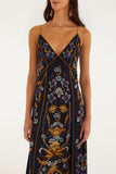 Golden Nature Maxi Slip Dress, Navy Blue