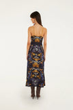 Golden Nature Maxi Slip Dress, Navy Blue