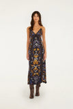 Golden Nature Maxi Slip Dress, Navy Blue