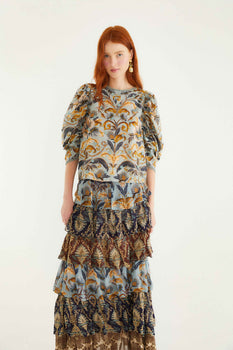 FARM Rio Mixed Scarves Ruffled Maxi, Multi-Farm Rio