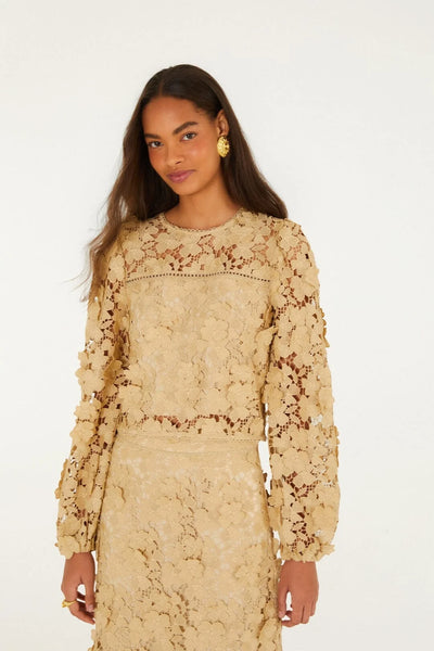 Embroidery Long Sleeve Blouse, Sand