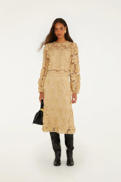 Embroidery Midi Skirt, Sand