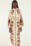 FARM Rio Renata Floral Long Sleeve Midi Dress, Sand-Farm Rio