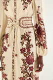 FARM Rio Renata Floral Long Sleeve Midi Dress, Sand-Farm Rio