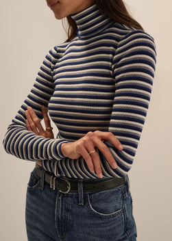 Amelia Long Sleeve Top, Cobalt Mini Stripe