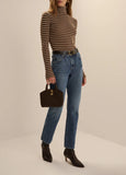 Amelia Long Sleeve Top, Toffee Mini Stripe