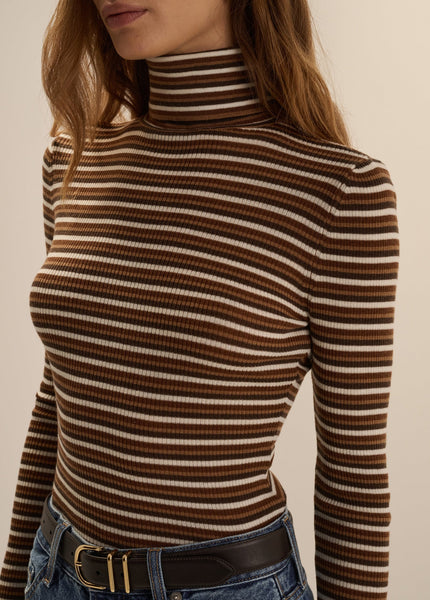 Amelia Long Sleeve Top, Toffee Mini Stripe