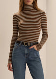 Amelia Long Sleeve Top, Toffee Mini Stripe