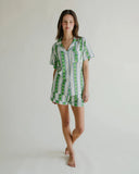 Pajama Short Set, Garden Stripe Green-Katie Kime