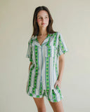 Pajama Short Set, Garden Stripe Green-Katie Kime