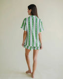 Pajama Short Set, Garden Stripe Green-Katie Kime