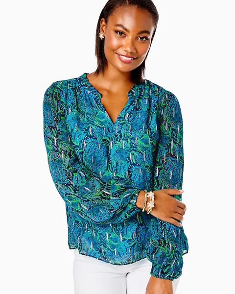 GIANA LONG SLEEVE TOP, Low Tide Navy-Lilly Pulitzer